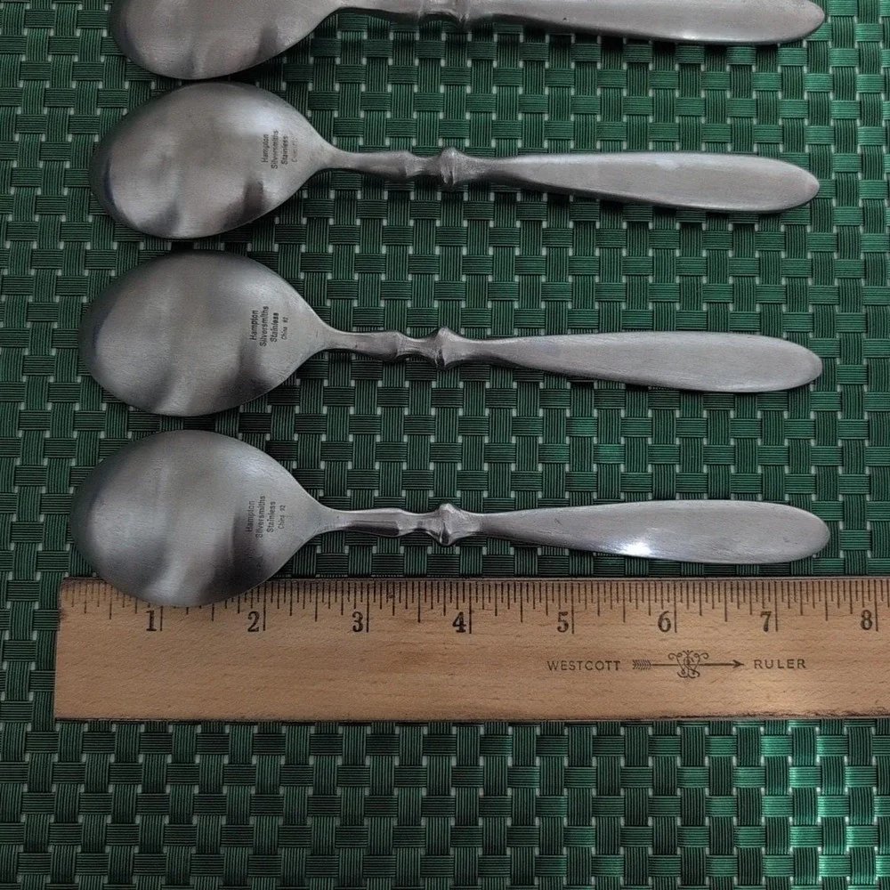Hampton Silversmiths BISTRO SATIN Place Oval Soup Spoons Set of 4 Stainless Vtg